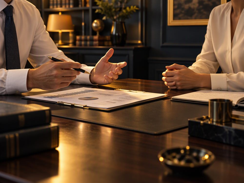 An accountant reviewing statements with a client across a desk